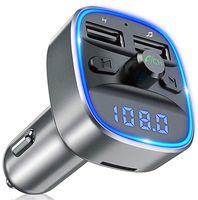 Comsoon Bluetooth FM Transmitter, [Blue Ambient Ring Light] Wireless Radio Car Receiver Adapter Kit with Hands-Free Calling, Dual USB Charger 5V/2.4A & 1A, Support TF/SD Card, USB Disk (Grey+Black)
