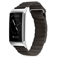 Shangpule Compatible for Fitbit Charge 3 and Charge3 SE Bands, Genuine Leather Loop Band with Unique Magnetic Replacement Wristbands Strap for Women Men Small Large (Brown)