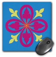 3dRose LLC 8 x 8 x 0.25 Inches Mouse Pad, Pink/Green Elegant Design on Bright Blue (mp_45422_1)