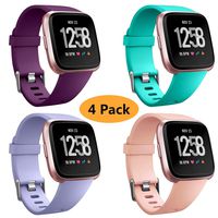 Neitooh 4 Packs Bands Compatible with Fitbit Versa/Versa 2/Fitbit Versa Lite for Women and Men, Classic Soft Silicone Sport Strap Replacement Wristband for Fitbit Versa Smart Watch