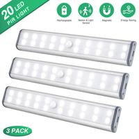 Under Cabinet Lighting Closet Light 20 LEDs 3 Packs, Wireless Rechargeable Cabinet Lights, Magnetic Under Counter Lighting, LED Motion Sensor Night Light for Closet Cabinet Wardrobe Stairs (White)