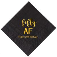 Crisky 50th Birthday Napkins Black Gold Fifty AF 50th Birthday Cocktail Napkins Beverage Napkins 50th Birthday Party Candy Table Decoration, 50 Count, 3-Ply