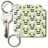 3dRose Cute panda bear with lime green polka dots - Key Chains, 2.25 x 4.5 inches, set of 2 (kc_26432_1)