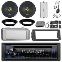 Kenwood KDCBT22 CD Receiver Bundle / 2 Kicker 6.5" Speaker + Motorcycle Speaker Adapters + Amplifier + Dash Kit W/Radio Cover + Handle Bar Conrol for 98-2013 Harley Davidson + Enrock Antenna