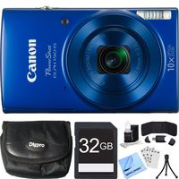 Canon PowerShot ELPH 190 is Blue Digital Camera 32GB Card Bundle Includes Camera, 32GB Memory Card, Reader, Wallet, Case, Mini Tripod, Screen Protectors, Cleaning Kit and Beach Camera Cloth