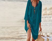MOM Large size loose beach clothing bikini swimsuit blouse sun protection clothing beach holiday wear,green,Average code