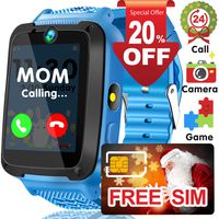 Kids Smart Watch Phone with Worldwide SIM Card - Game Wrist Watch for Boys Girls - Kids Smartwatch 12/24H Dual Timer Camera Torch Alarm SOS Walkie-Talkie - Learning Toys Holiday Birthday Gifts - Blue
