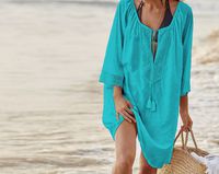 MOM Large size loose beach clothing bikini swimsuit blouse sun protection clothing beach holiday wear,blue,Average code