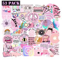 Ehope 53PCS Water Bottles Stickers Pink Stickers Lovely Waterproof Aesthetic Trendy Summer Stickers for Teens Girls Perfect for Waterbottle Laptop Phone Travel (Pink 53PCS)