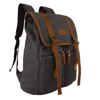 JINS & VICO Canvas Backpack, Vintage Leather School Bag Unisex Casual Rucksack, Hiking Daypacks Laptop Backpacks for Men and Women (Dark Gray)