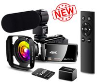 【New Upgrade】 4K Camcorder Vlogging Video Camera Ultra HD 60FPS Digital Recorder YouTube Camera 2.4G Remote Control IR Night Vision 3.0" IPS Touch Screen with Microphone,Wide Angle Lens,Lens Hood