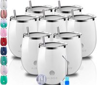 ALBOR Triple Insulated Wine Tumbler with Lid Stainless Steel (12 Oz, 8 Pack) Tumbler White