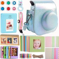 Case & Accessories Compatible with Fujifilm Instax Mini 9 8 8+ Instant Polaroid Film Camera, Bundle Pack Include Albums, Filters, Shoulder Strap&Other Accessories [Shining Blue,9 Items Kit] by SAIKA