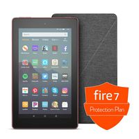 Fire 7 Tablet (7" display, 16 GB) - Plum + Amazon Standing Case (Charcoal Black) + Protection Plan (2-Year)