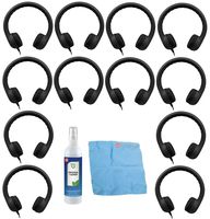 Hamilton Buhl Flex-Phones, Foam Headphones, Black (12 Pack) and Accessory Kit