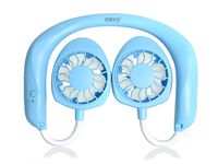 OBYO Outdoor Hand Free Personal Fan Headphone Design Wearable Neckband Fan Necklance Fan Cooler Fan with Dual Wind Portable Mini Fan Head for Traveling Office Room (Blue)