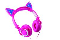 Headphone Over The Ear On The Head Light Up Cat Ear Feline Premium Quality Audio with Super Bass Comfort Padded Ear Cups Foldable 3.5MM Connector (Pink Cat Headphone)