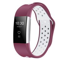 iGK Silicone Replacement Bands Compatible for Fitbit Charge 2, Adjustable Breathable Sport Strap Smartwatch Fitness Wristband with Air Holes Plum White Small