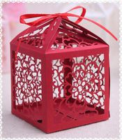 Voberry 20 Pcs Card Paper Hollow Flower Wedding Party Baby Shower Favors Candy Gifts Boxes (Red)
