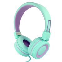 RockPapa Stereo Over Ear Folding Adults Kids Childs Headphones Adjustable Lightweight Headsets Foldable with in-Line Microphone for iPhone iPod iPad Surface Laptop Android Device (Green/Purple)