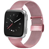 AK Metal Bands Compatible for Fitbit Versa Smartwatch Stainless Steel Mesh Loop Wristband Accessories for Fitbit Versa Special Lite Edition (Without Tracker) (Small, 07 Rose Pink)