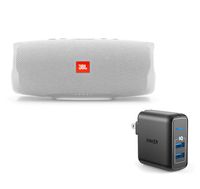 JBL Charge 4 Portable Waterproof Wireless Bluetooth Speaker Bundle with Anker 2-Port Wall Charger - White