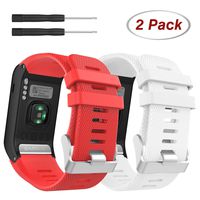 MoKo Watch Band for Garmin Vivoactive HR, [2 Pack] Soft Silicone Replacement Watch Band ONLY for Garmin Vivoactive HR Sports GPS Smart Watch with Adapter Tools - Red & White