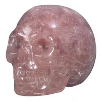 Mineralbiz 1.3" - 1.5" Length Natural Cherry Quartz Crystal, Strawberry Quartz Carved Human Skull Head Sculpture Gemstone Carving