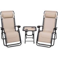 Giantex 3 PCS Zero Gravity Chair Patio Chaise Lounge Chairs Outdoor Yard Pool Recliner Folding Lounge Table Chair Set Backyard Lounge Chairs (Beige)