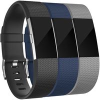 Amzpas for Fitbit Charge 2 Bands, 3 Pack, Small Large Adjustable Replacement Accessory Wristbands Bracelet for Fitbit Charge 2 Women & Men (# 06 Black+Blue+Gray, Small)