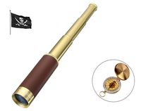 Laupha Retro Pirate Telescope Zoomable 25x30 Spyglass Portable Collapsible Handheld Telescope Vintage Monocular for Kids & Survival Gear Compass Pocket Military Compass for Camping Boating
