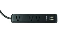 Xtreme XWS8-0110-BLK 3 Outlet Power Strip with 2 USB Ports, Black