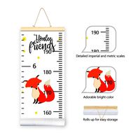 RUIJIA Growth Chart for Kids, Roll-up Cartoon Height Chart, Wall Decals with Canvas & Wood Frame Removable Wall Rule for Kids School Nursery Room 79" x7.9" (Red-Fox)