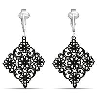 Aloha Earrings Lovely Victorian Filigree Clip On Earrings for Women Clip-ons, Lightweight Teardrop Leaf Dangle (Filigree Drop- Black)