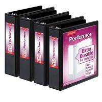 Cardinal Performer 3-Ring Binders, 2", Non-Locking Slant-D Rings, 540-Sheet Capacity, ClearVue Presentation, Non-Stick, PVC-Free, Black, 4-Pack (27501)