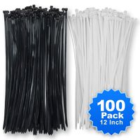 Simple Deluxe 12 Inch 100-Pcs Self-Locking Tie Wraps Nylon Cable Ties Versatile Zip Ties in White & Black