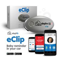 Elepho eClip Baby Reminder For Your Car - Attaches to car seat, seat belt and diaper bag - Connects to smartphone via low power Bluetooth - Sends proximity alerts, high and low temperature warning via