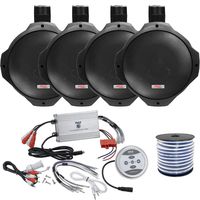 4 x Pyle 8" Black Marine 300 Watt Wakeboard Tower Speakers, Pyle Waterproof 1200 Watt Bluetooth 4-Channel Boat Yacht Amplifier System, Enrock Marine-Grade 18-Gauge Speaker Wire