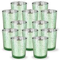 Just Artifacts Mercury Glass Votive Candle Holder 2.75-Inch (12pcs, Speckled Mint) -Mercury Glass Votive Tealight Candle Holders for Weddings, Parties and Home Décor