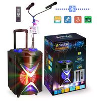 Portable Bluetooth Karaoke Machine, Ankuka Wireless PA Speaker Sound System with USB Disco Lights, 2 Microphones and Adjustable Microphone Stand