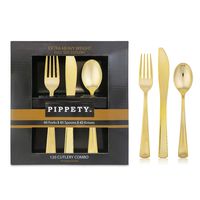 Gold Plastic Silverware Set Heavy Duty 120-PACK - Pippety Disposable Cutlery and Flatware for Holiday, Thanksgiving, Parties, Weddings, Catering and Christmas, Includes 40 Spoons, 40 Knives & 40 Forks