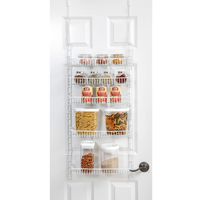 Smart Design Over The Door Adjustable Pantry Organizer Rack w/ 5 Adjustable Shelves - Small 51 Inch - Steel Construction w/ Hooks & Screws - for Cans, Food, Misc. Item - Kitchen [White]