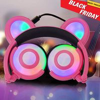 Kids Bear Ear Headphones, On/Over Ear Headsets for Boys Girls Holiday Supplies, Wired Foldable Headphones Glow in The Dark 85dB Volume Limiting for Toddler Student Travel Birthday