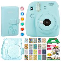 Fujifilm Instax Mini 9 Instant Camera (Ice Blue) + Fujifilm Instax Mini Instant Film (20 Shots) + Glitter Hard Case + Fujifilm Wallet Album + Colored Lens Filters + 20 Sticker Frames Travel Package