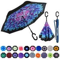 MRTLLOA Double Layer Inverted Umbrella with C-Shaped Handle, Anti-UV Waterproof Windproof Straight Umbrella for Car Rain Outdoor Use (N-Orchid)