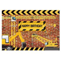 Funnytree 7X5FT Vinyl Construction Theme Birthday Party Backdrop Bricks Builder Dump Trucks Boy Banner Decorations Supplies Photography Background Photobooth Props