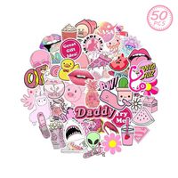 MSOLE 50PCS Pink Cute Vsco Waterproof Stickers for Water Bottles Laptop HydroFlasks Aesthetic Trendy Decals for Mac Computer Phone Guitar for Kids Teen Girls