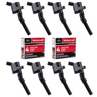 Ignition Coil DG508 and Motorcraft Spark Plug SP479 for Ford 4.6L 5.4L V8 DG457 DG472 DG491 CROWN VICTORIA EXPEDITION F-150 F-250 MUSTANG LINCOLN MERCURY EXPLORER 3W7Z-12029-AA (Set of 8 BLACK)