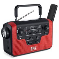 EBL Emergency Radio Dynamo Solar Hand Crank AM/FM/SW Radio Music Radio, SD Music Player, LED Flashlight Reading Camping Lamp with 3.7V 2300mAh Cell Phone Charger Batteries