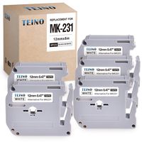 TEINO Compatible with M231 MK231 M-K231 Black on White Label Tape Cartridge Use with P-Touch Label Maker PT-90 PT-M95 PTM95M PT-70SR PT-70BM PT-80 PT-65,0.47 Inch(12mm) x26.2 Feet(8m), 5-Pack